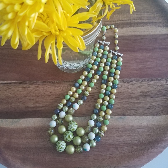 Jewelry - Vintage Green Triple Strand Beaded Necklace